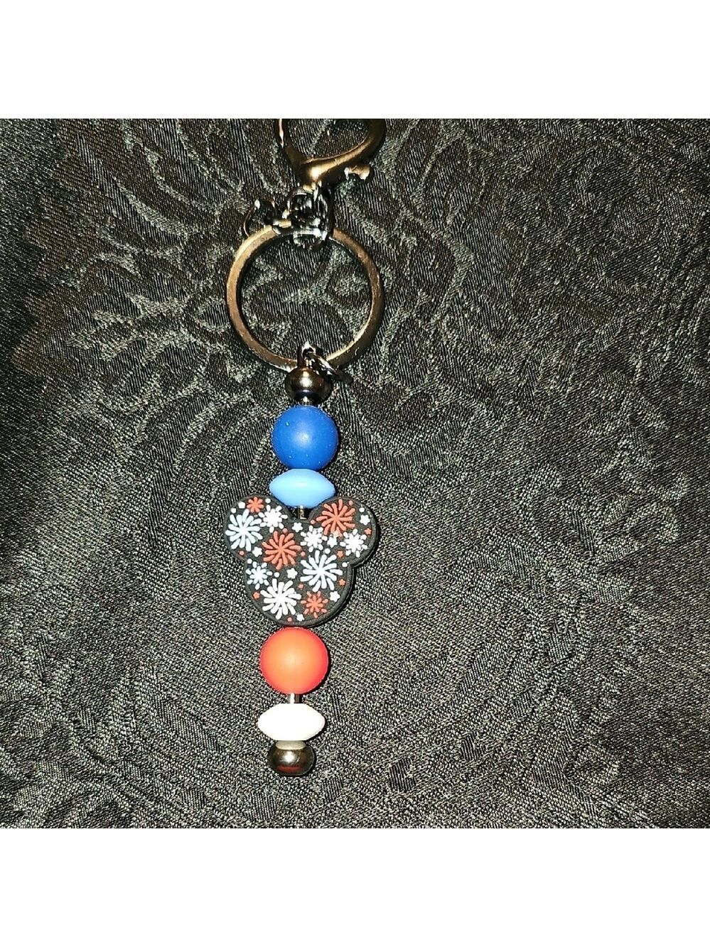 Colorful Handbeaded Keychain with Firework Mickey Head - Picture 1 of 1